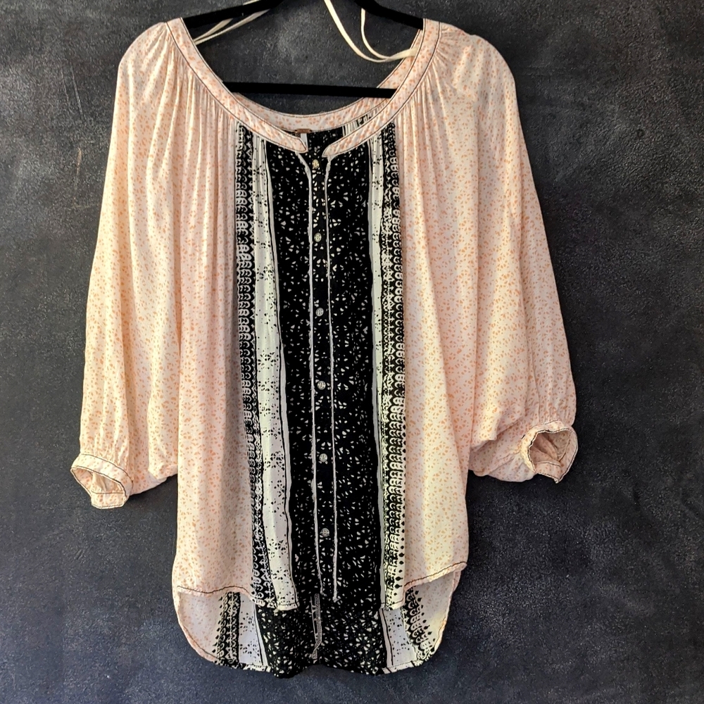 Free People Boho Bishop Sleeve Sheer Peasant Top S